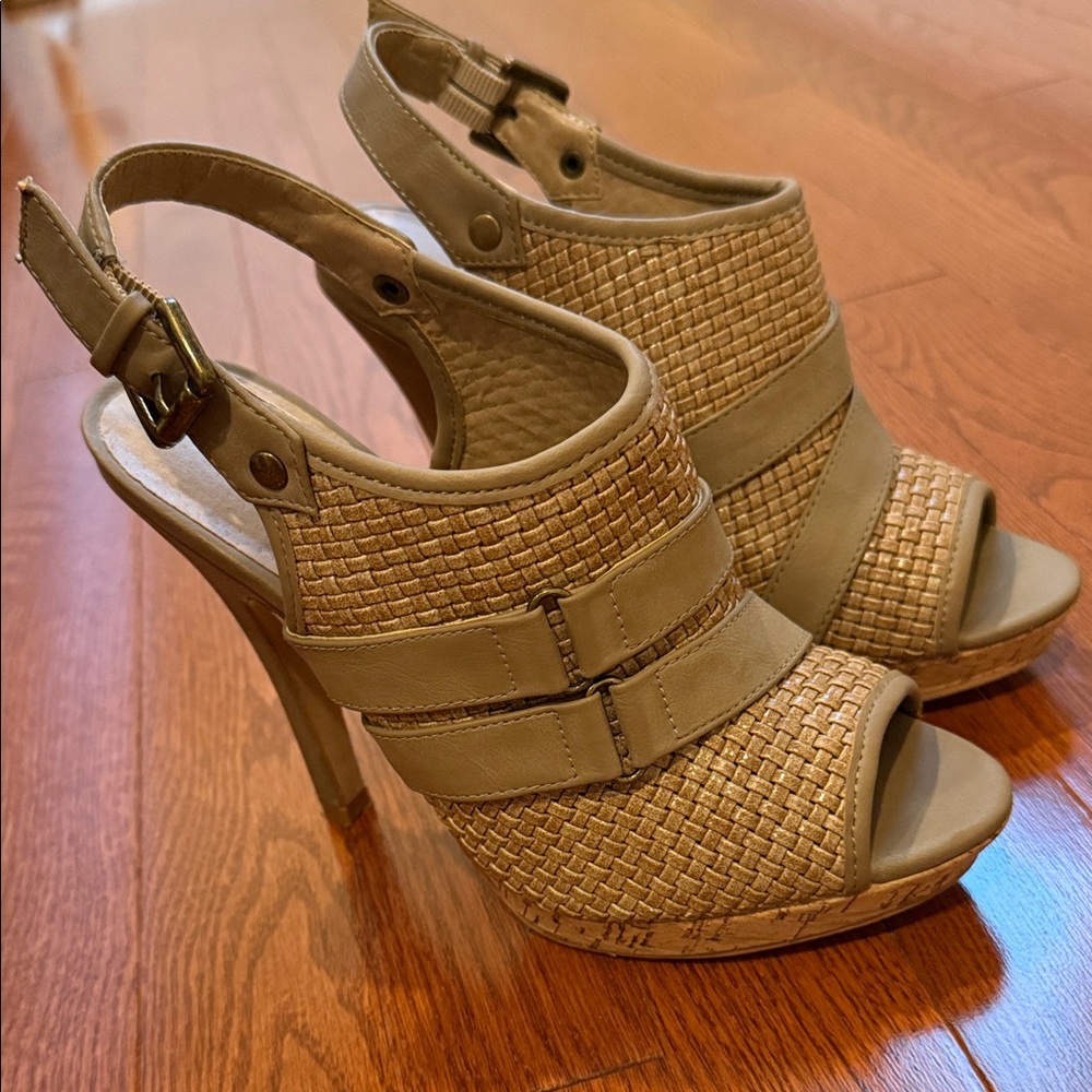 Aldo Tan Woven Peep-Toe Heels